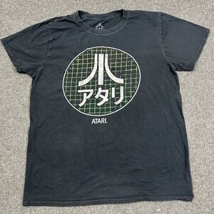 Atari Japanese Logo Graphic T-Shirt Grid Design Black Medium